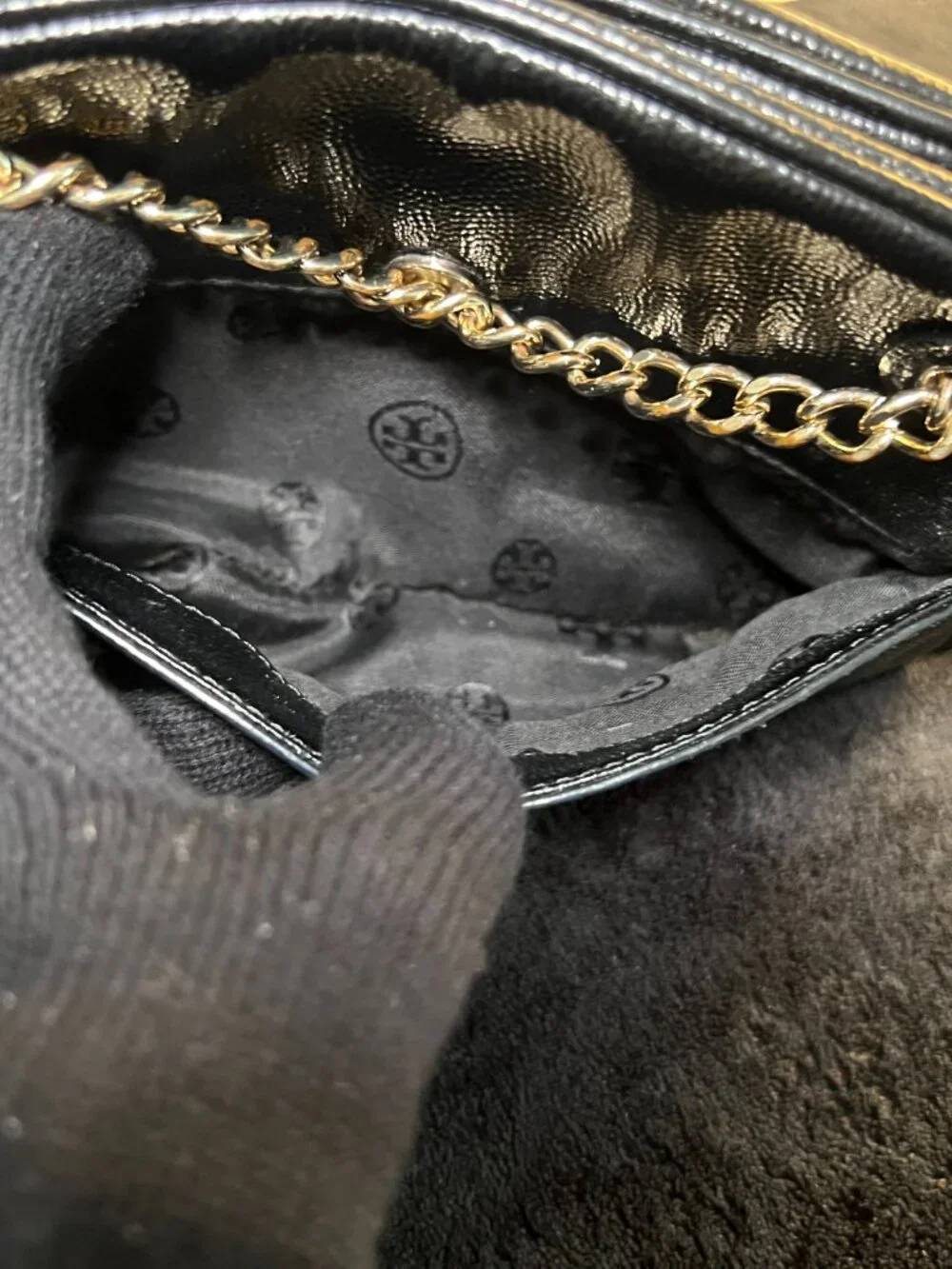 Tory Burch Black Pebbled Leather Camera Bag